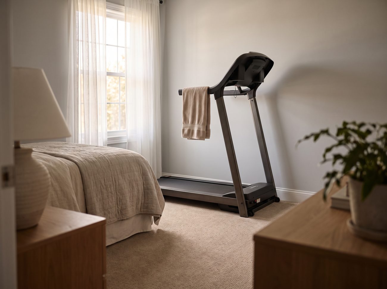The item assembled in the room, packaging removed