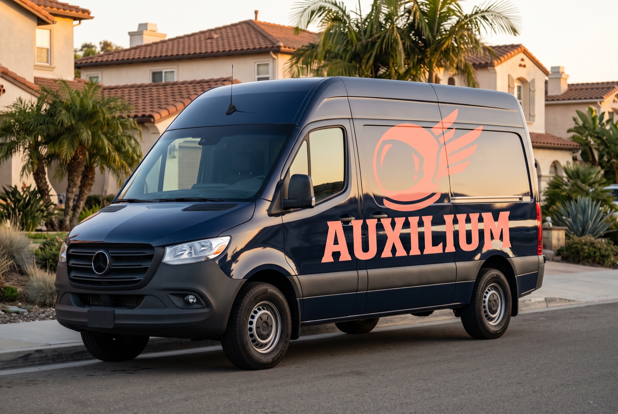 An Auxilium van on a San Diego street
